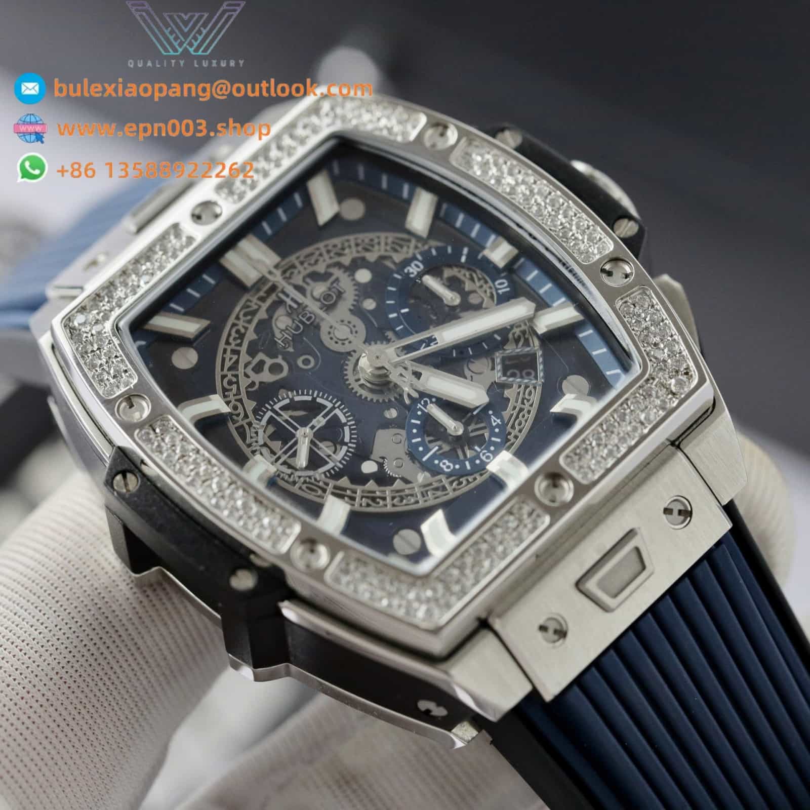 Big Bang Titanium Dial Blue Custom Moissanite Diamonds Hong Kong 42mm Men Watch