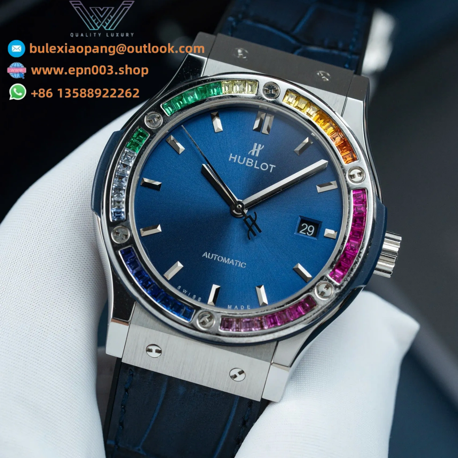 Classic Fusion Collection Rep 11 with 7-color ruby stones on a blue dial, 42mm Men Watch