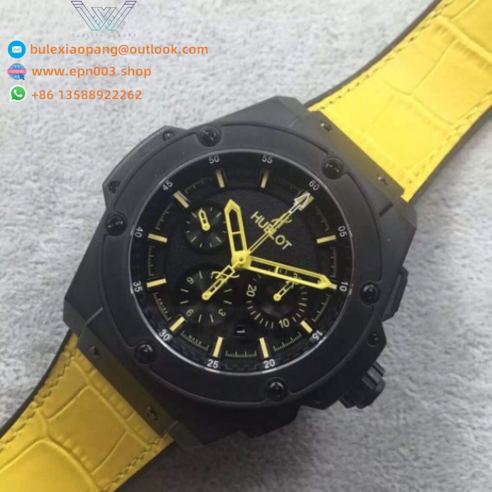 Big Bang King Power  Black Dial Yellow Hands Gummy Strap 48mm Men Watch
