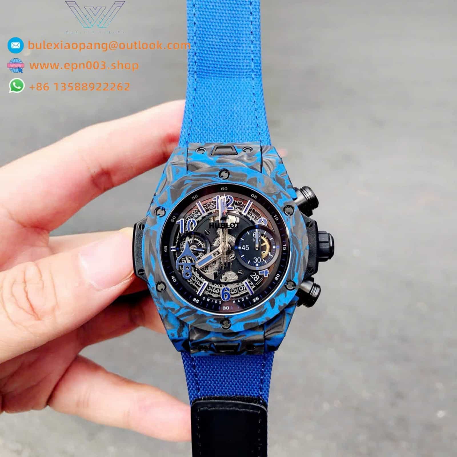 Big Bang Unico Blue Carbon Watches Best Quality Fabric Strap 45mm Men Watch