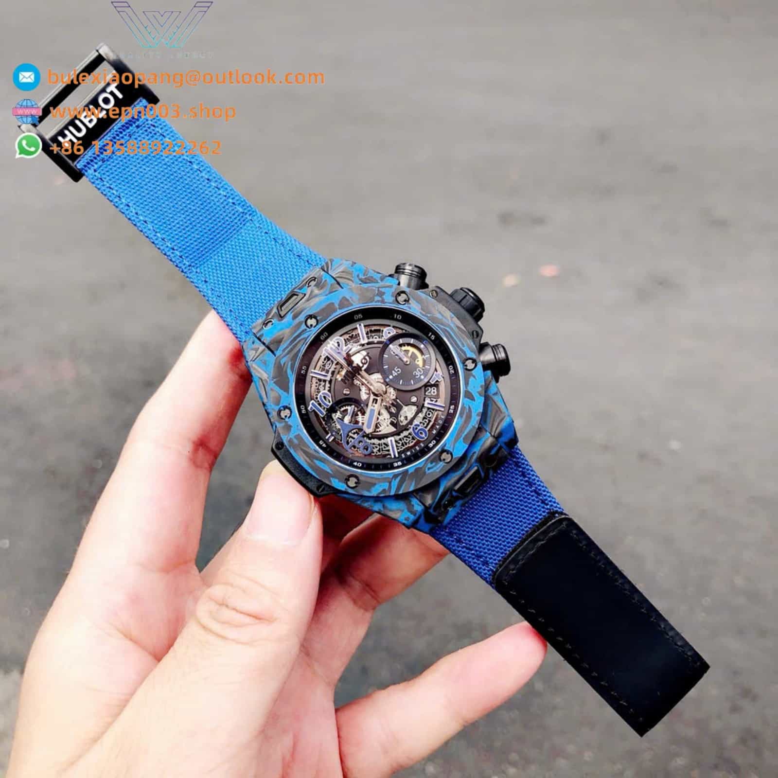 Big Bang Unico Blue Carbon Watches Best Quality Fabric Strap 45mm Men Watch