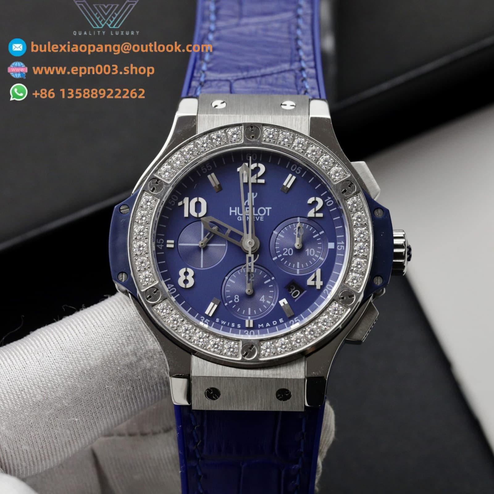 Big Bang Chronograph Blue Custom Moissanite Diamonds 44mm Men Watch