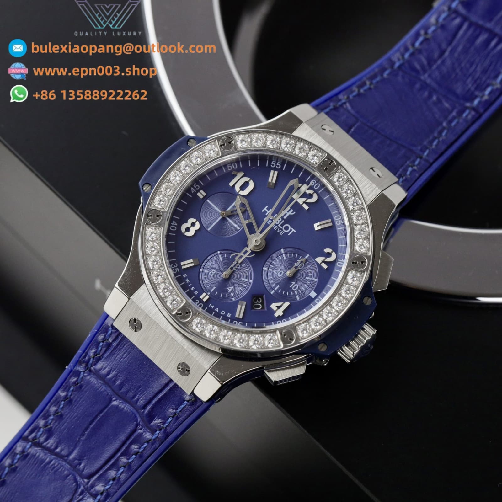 Big Bang Chronograph Blue Custom Moissanite Diamonds 44mm Men Watch