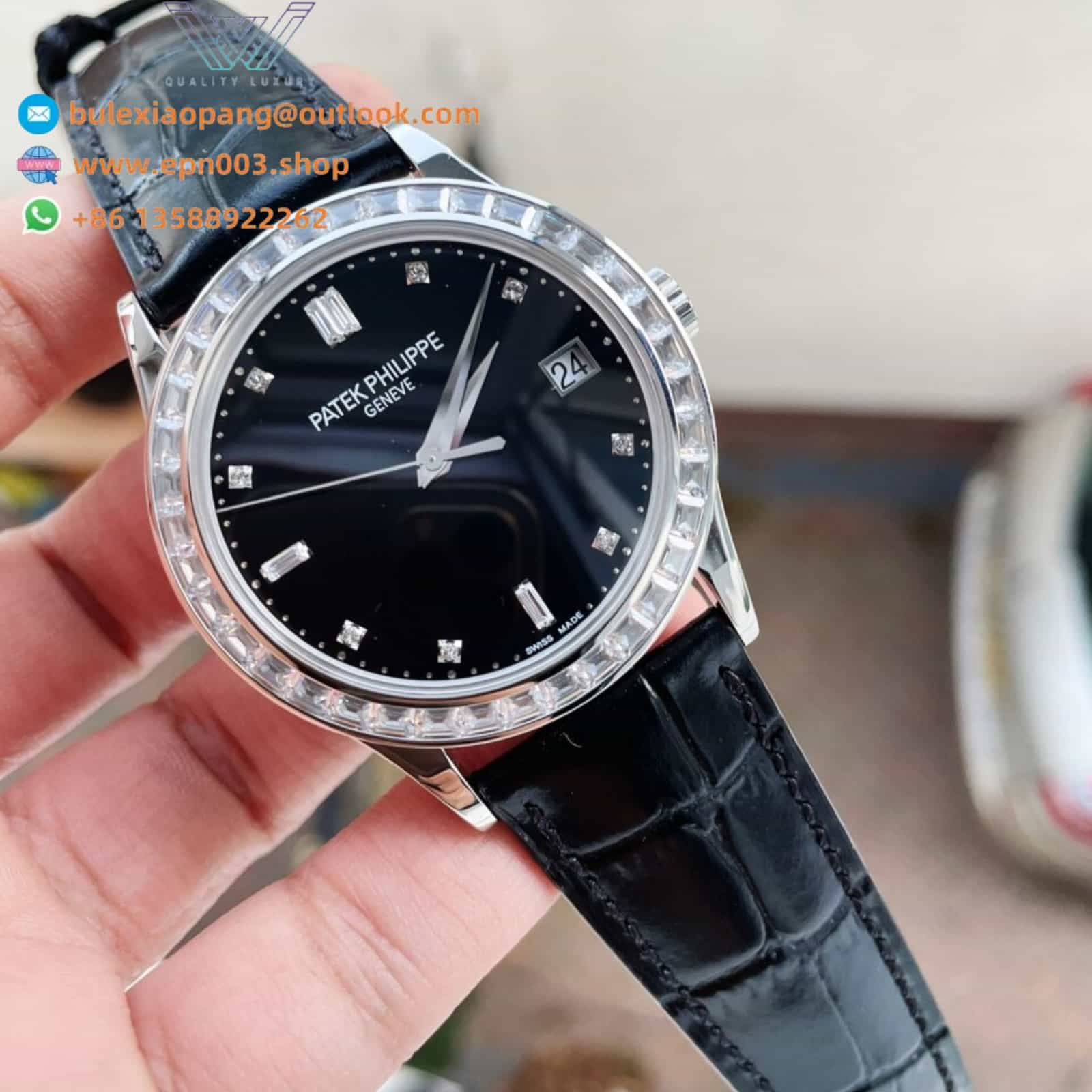 Calatrava 5298p Date Sweep Seconds in Diamond Bezel Black Dial 38mm Men Watch