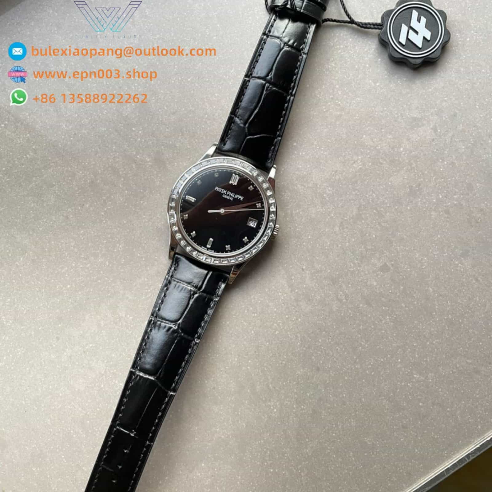 Calatrava 5298p Date Sweep Seconds in Diamond Bezel Black Dial 38mm Men Watch