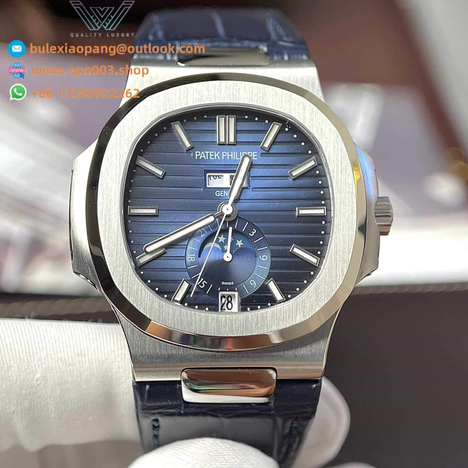 Nautilus 5726G Blue Leather Strap 40.5mm Men Watch