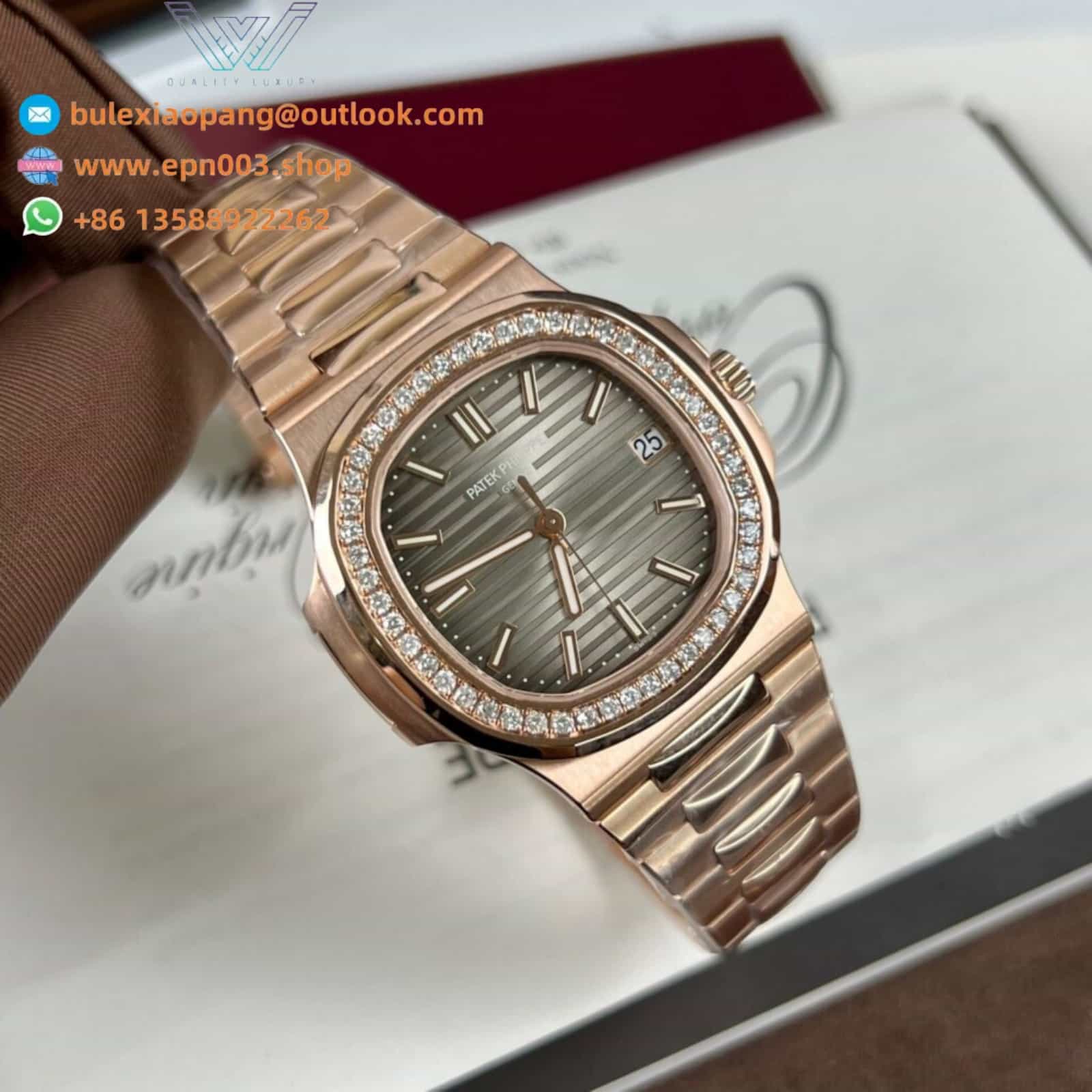 Nautilus 5711 18K rose gold case Band diamond 40mm Women Watch
