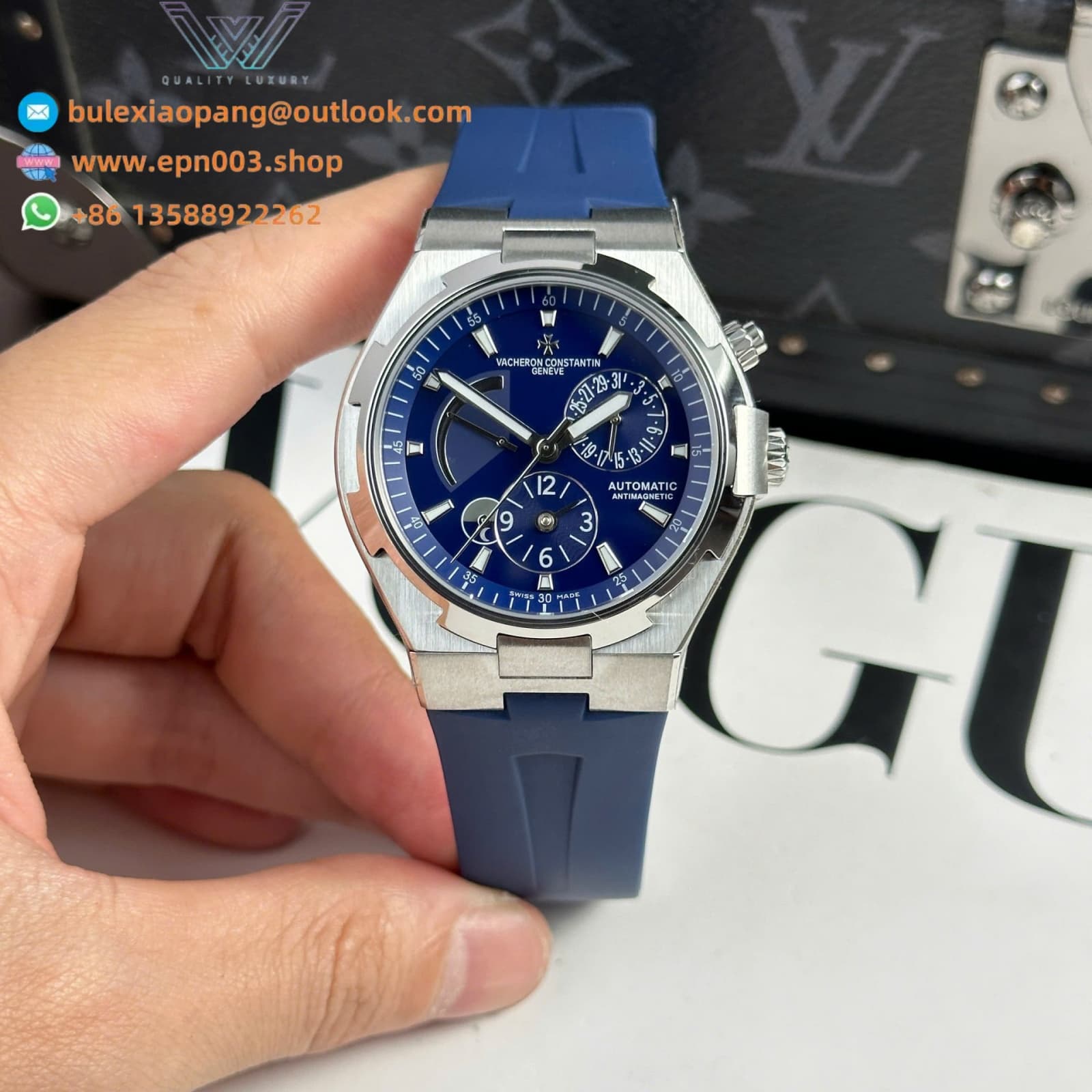 Overseas Dual Time 47450 Blue 42mm Men Watch