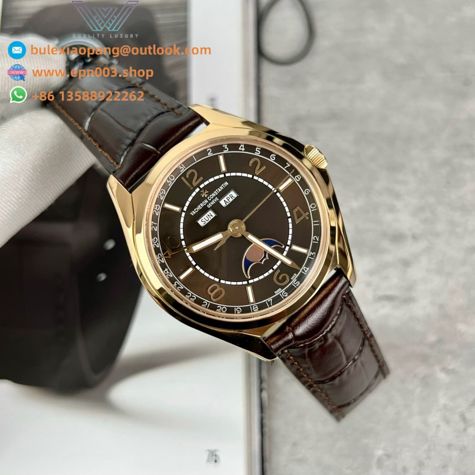 Fiftysix Complete Calendar Rose Pink Gold Brown Dial 4000E/000R-B065 40mm Men Watch