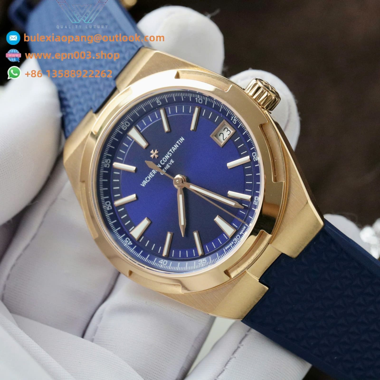 Overseas 4500V Dial Blue Best Watch Gold Wrapped 41mm Men Watch