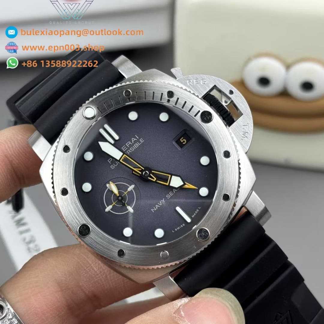 Submersible GMT Navy SEALs Stainless Steel Black Dial PAM01323 44mm Men Watch