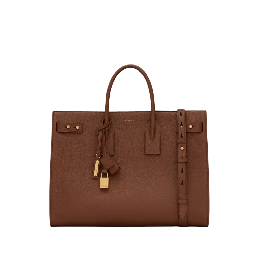 SAC DE JOUR THIN LARGE BAG IN GRAINED LEATHER TOASTED BROWN