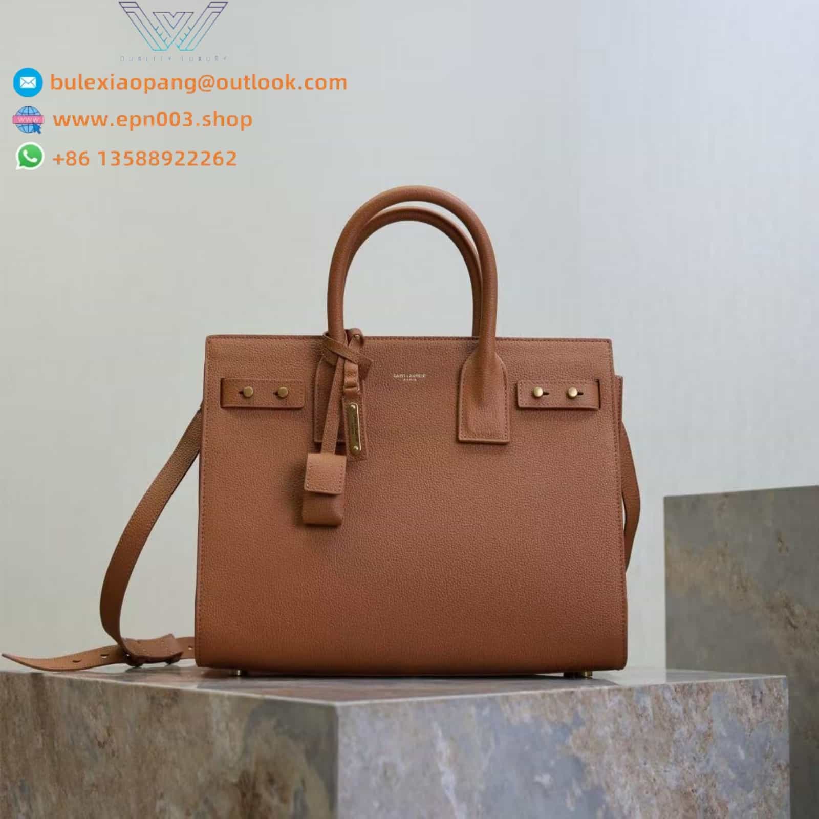 SAC DE JOUR THIN LARGE BAG IN GRAINED LEATHER TOASTED BROWN