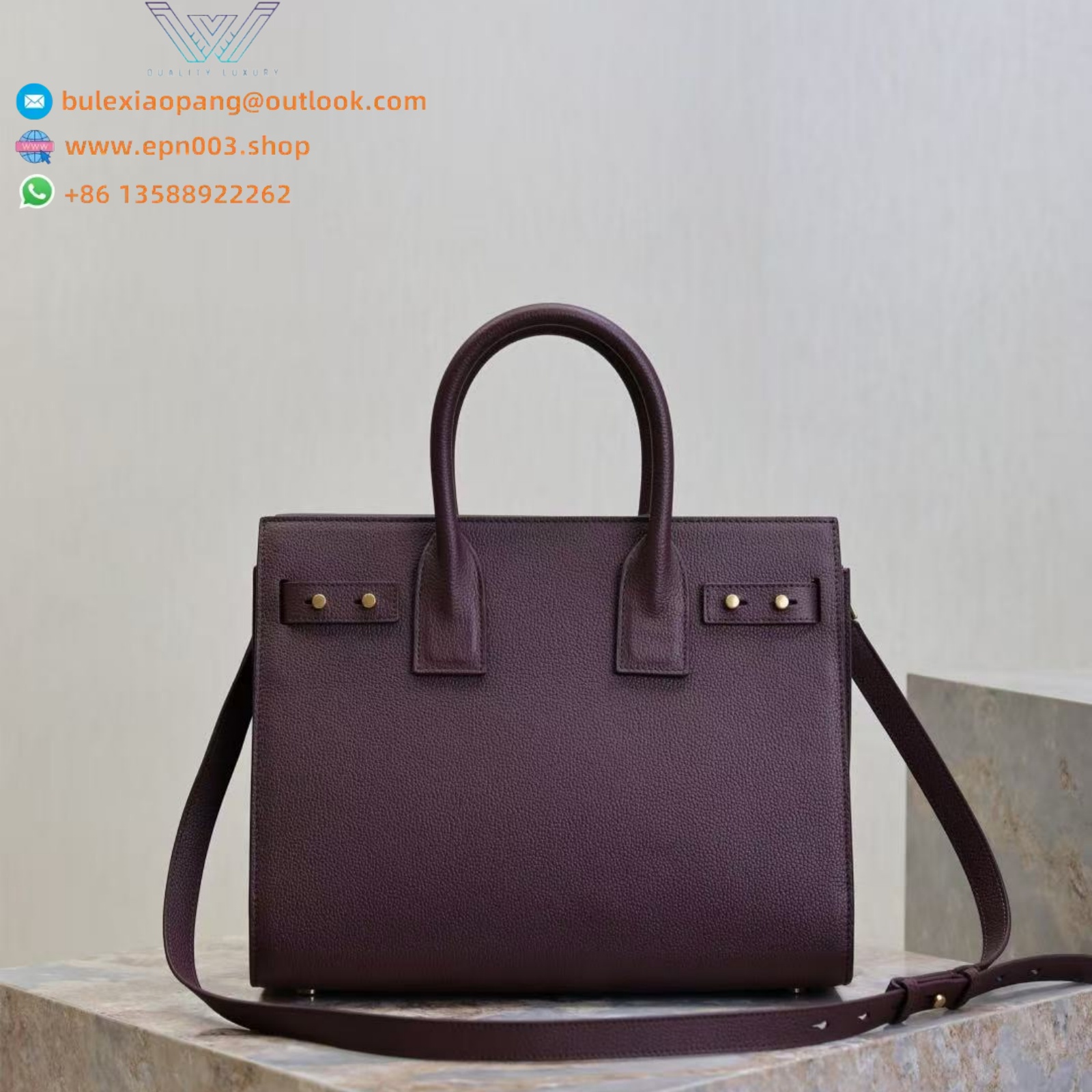 SAC DE JOUR THIN LARGE BAG IN GRAINED LEATHER TOASTED BROWN Purple
