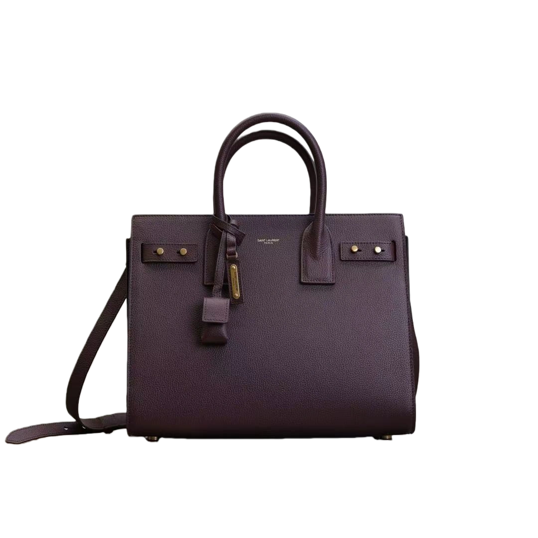 SAC DE JOUR THIN LARGE BAG IN GRAINED LEATHER TOASTED BROWN Purple