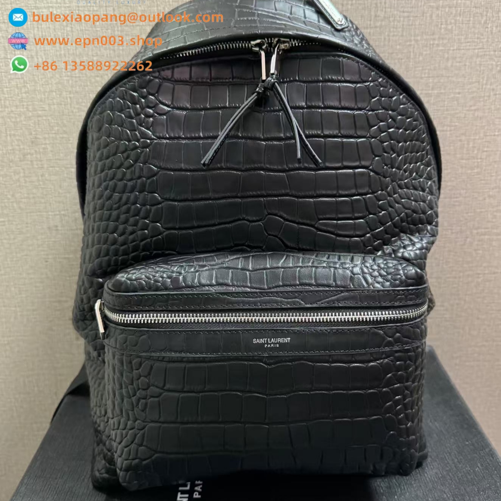 BACKPACKS CITY BACKPACK IN CROCODILE-EMBOSSED LEATHER BLACK - 534967AAE8Z1000