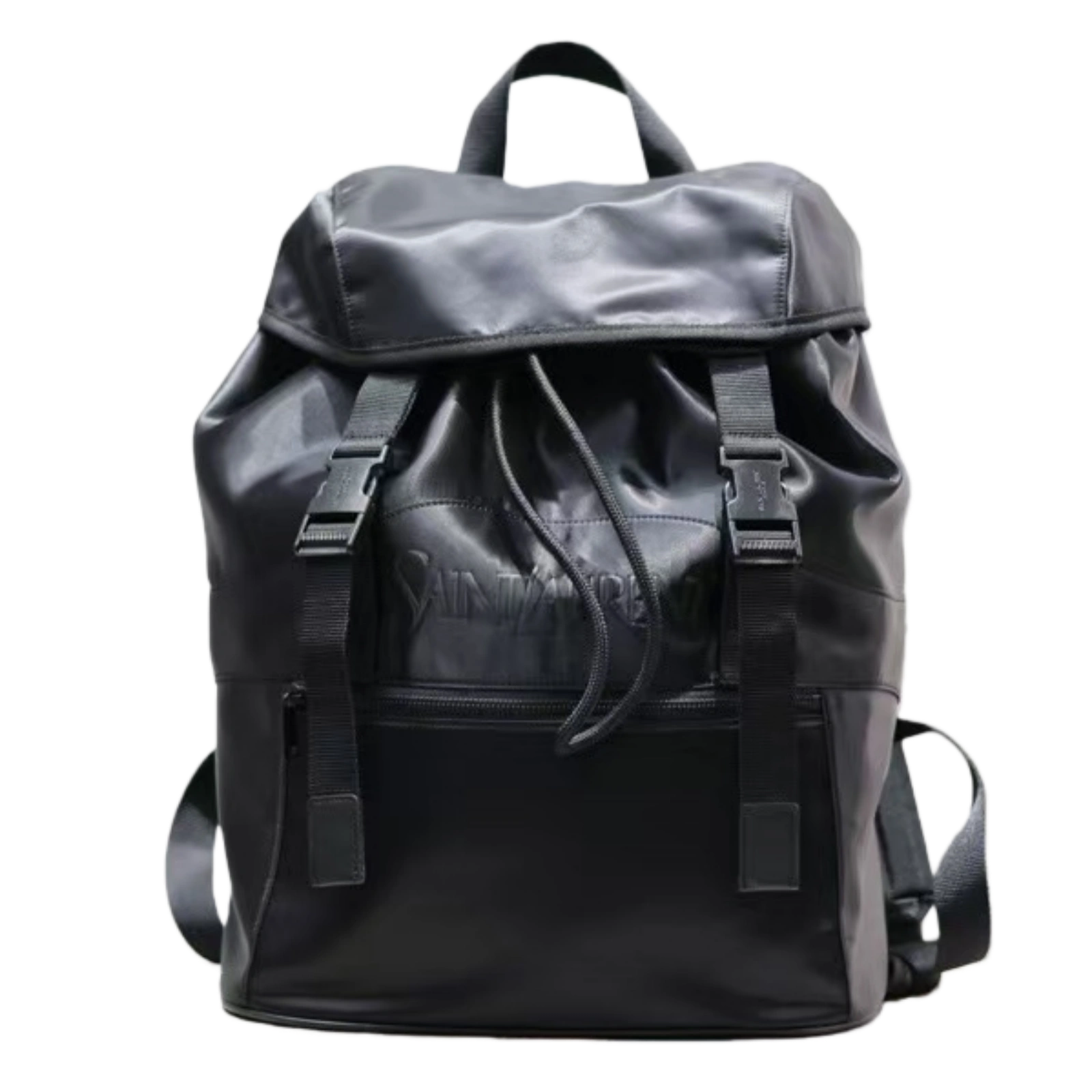 BACKPACKS SAINT LAURENT BACKPACK IN ECONYL® AND VEGETABLE-TANNED LEATHER BLACK - 756285FACEO1000