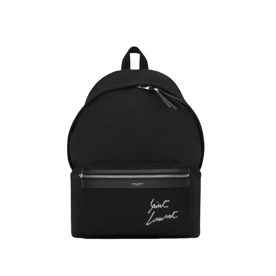 BACKPACKS SAINT LAURENT EMBROIDERED CITY BACKPACK IN CANVAS BLACK AND WHITE - 534968FAEBT1070