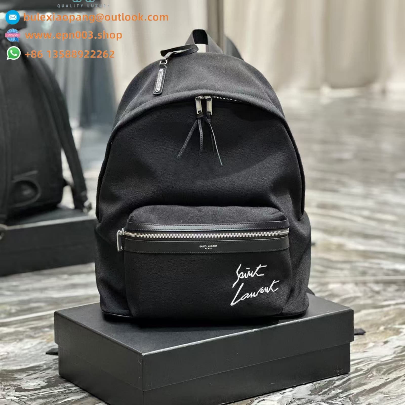BACKPACKS SAINT LAURENT EMBROIDERED CITY BACKPACK IN CANVAS BLACK AND WHITE - 534968FAEBT1070