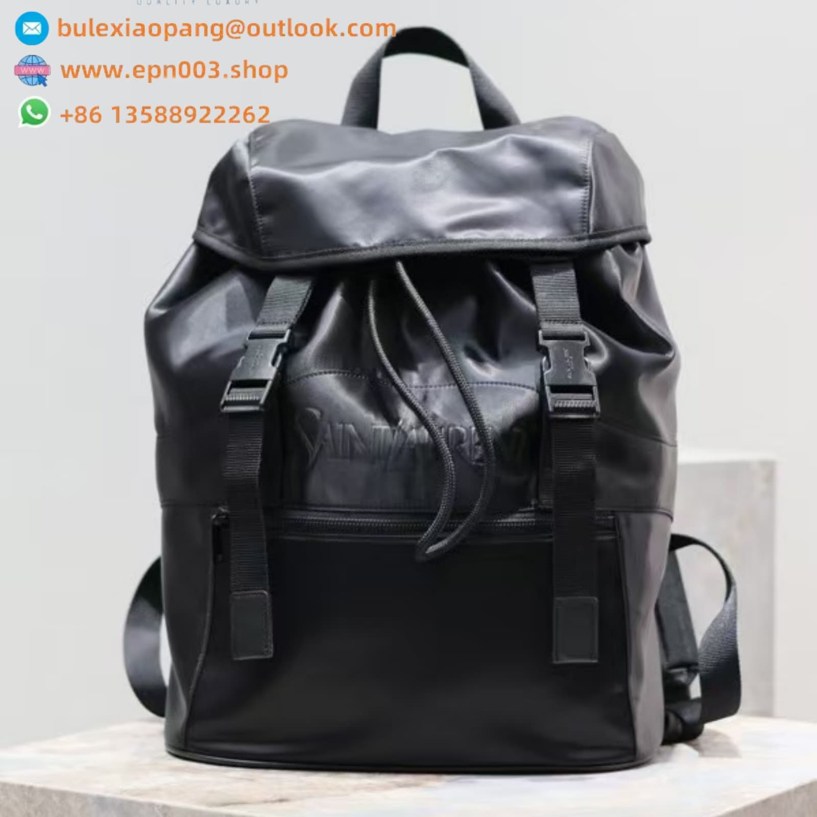BACKPACKS SAINT LAURENT BACKPACK IN ECONYL® AND VEGETABLE-TANNED LEATHER BLACK - 756285FACEO1000
