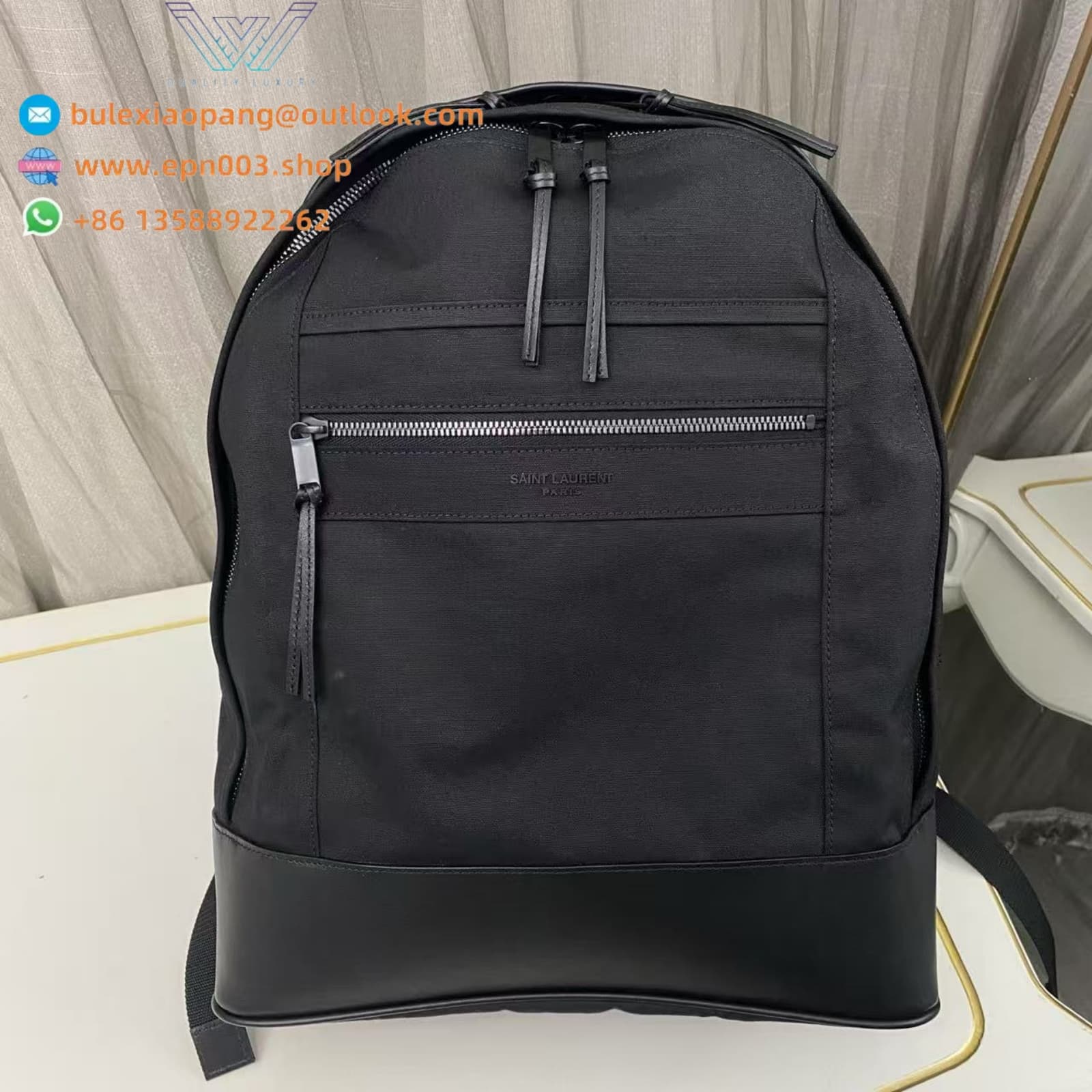 BACKPACKS CITY BACKPACK IN NYLON CANVAS AND LEATHER BLACK - 821007FAEEF1000