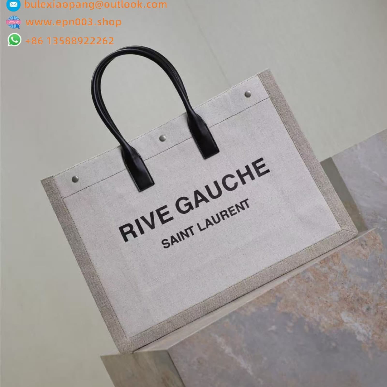 RIVE GAUCHE LARGE TOTE BAG IN SMOOTH LEATHER WHITE LINEN COTTON BLEND - 587273CWTFE1000