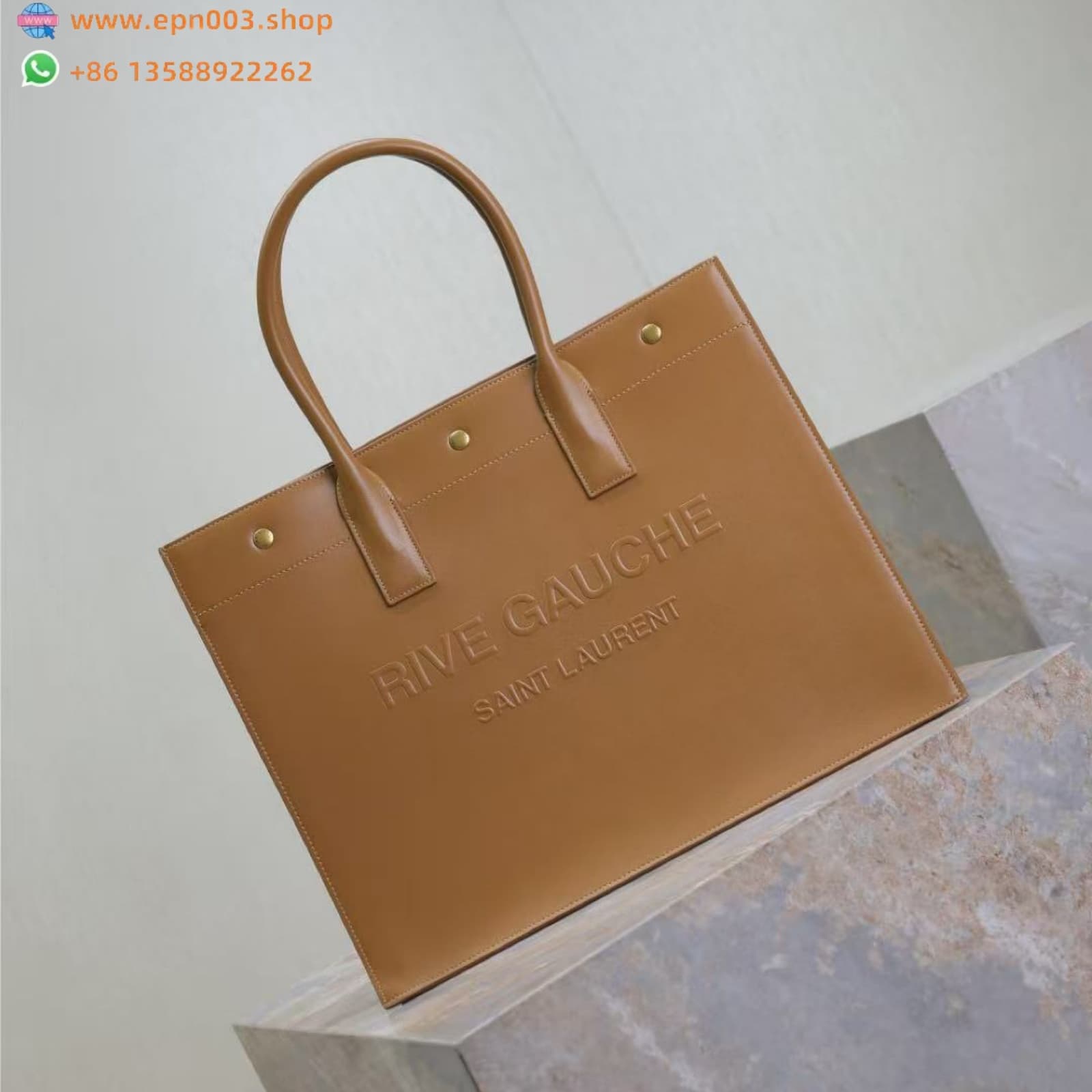 RIVE GAUCHE LARGE TOTE BAG IN SMOOTH LEATHER BROWN OX BAG - 587273CWTFE1000