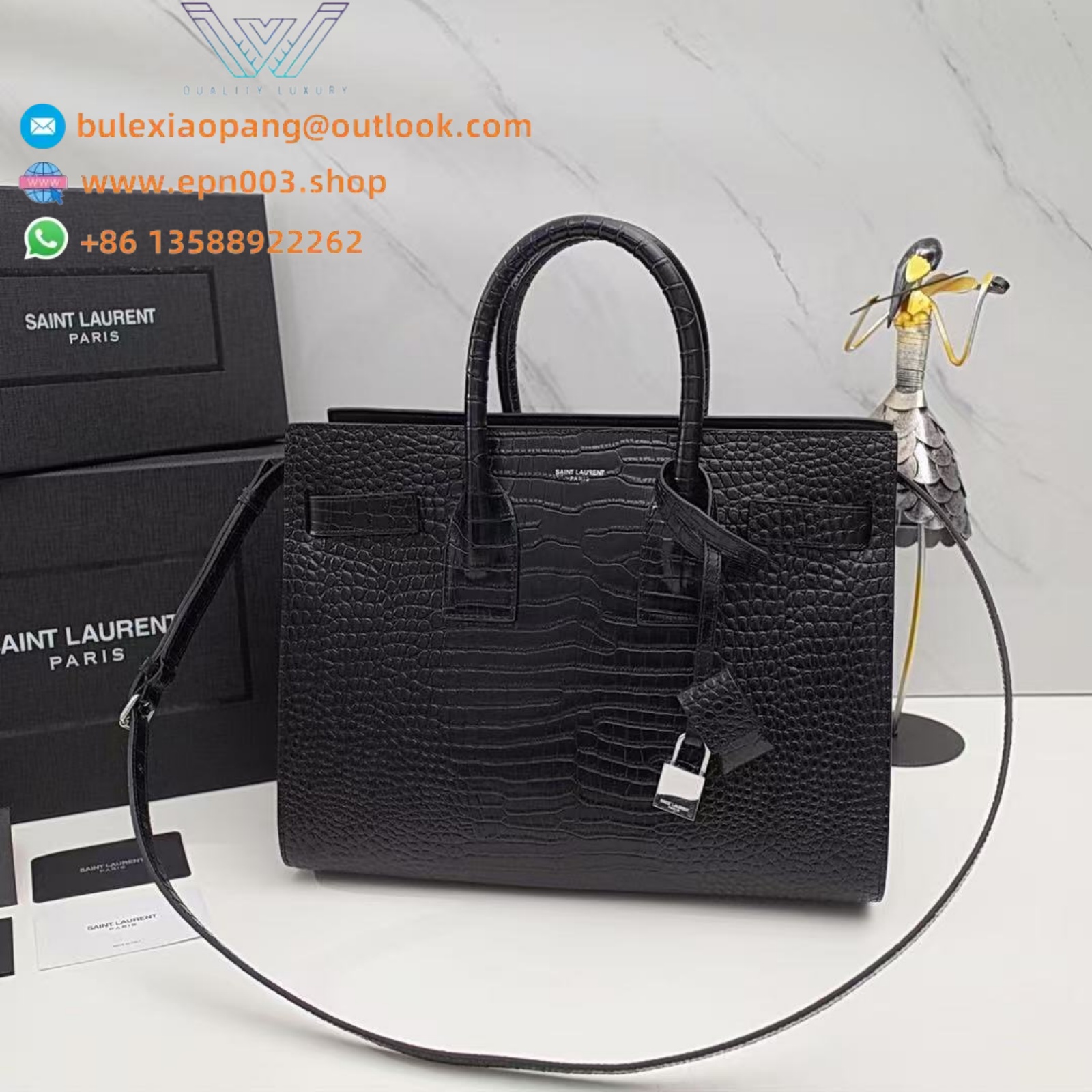 SAC DE JOUR IN CROCODILE-EMBOSSED LEATHER - NANO/BABY BLACK - 392035DND1N1000