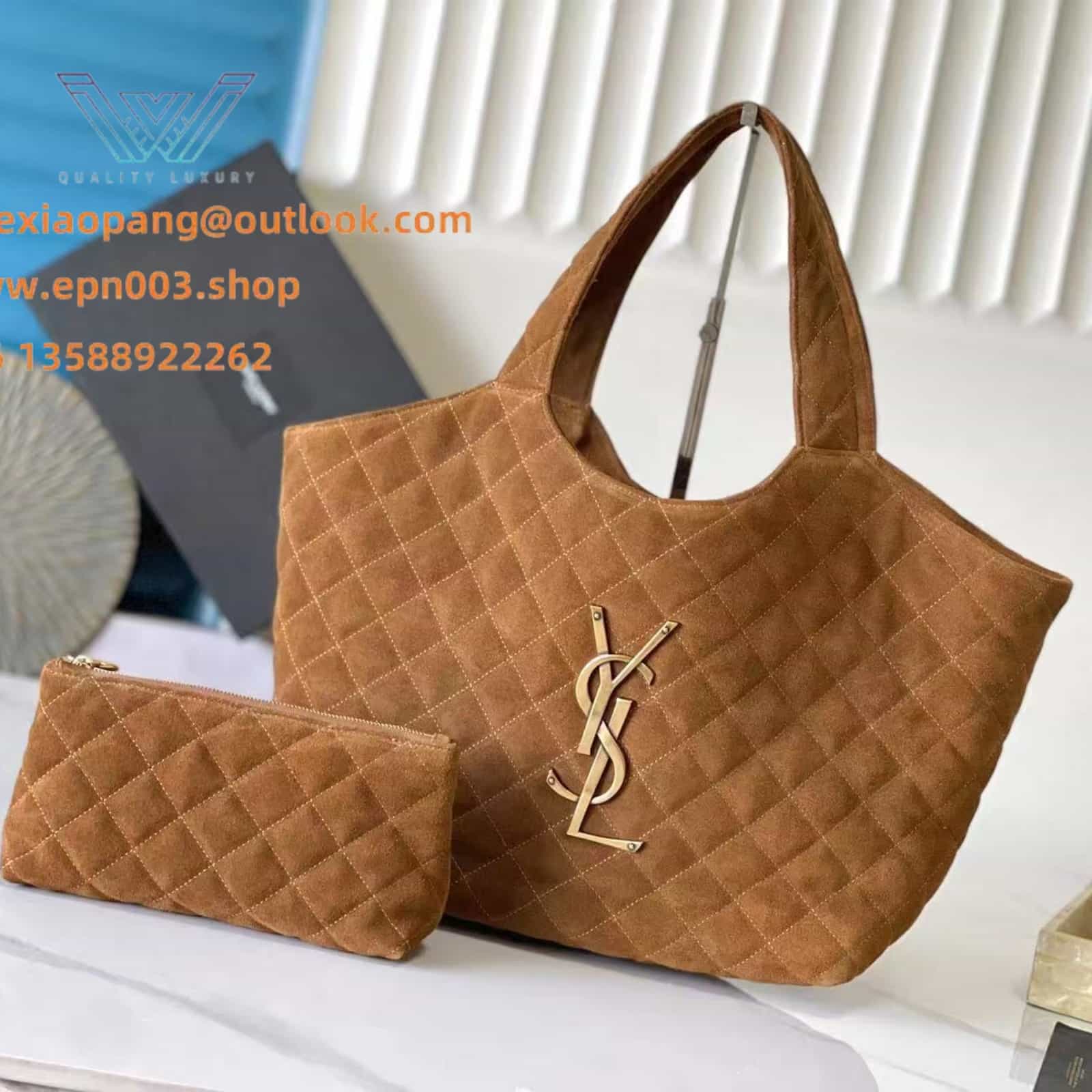 ICARE MEDIUM IN QUILTED SUEDE CARAMEL COGNAC - 858191AAF9P2916