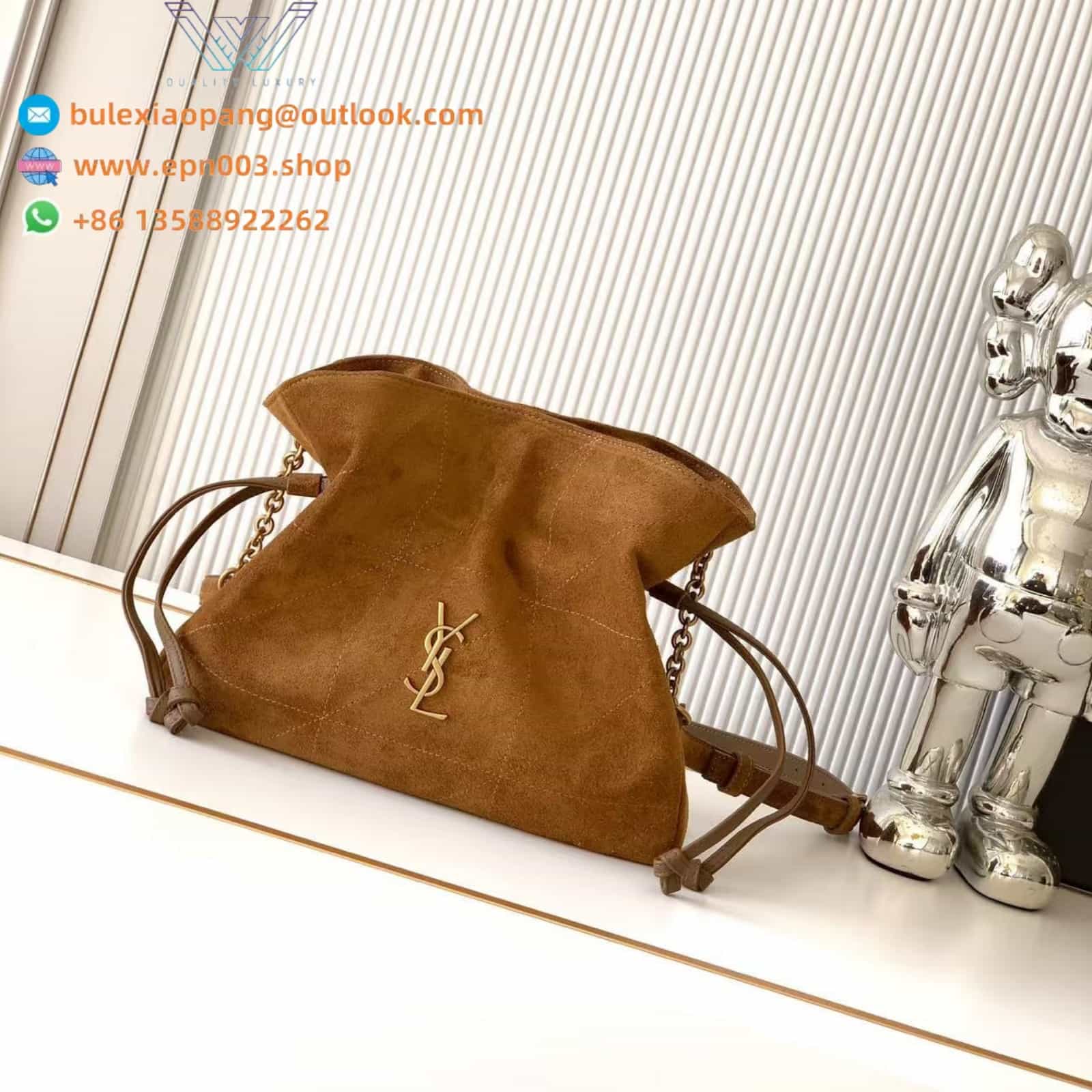 JAMIE SHOULDER POUCH IN SUEDE CARAMEL COGNAC - 8627121U8P72916