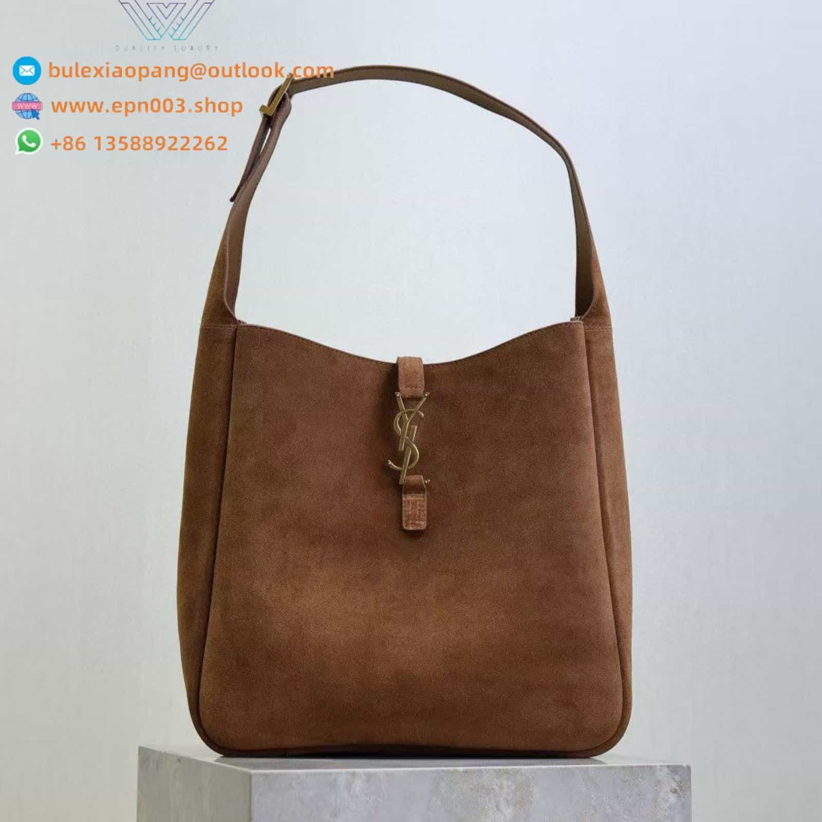 LE 5 À 7 SUPPLE LARGE IN SUEDE CARAMEL COGNAC - 8505451U80W2916
