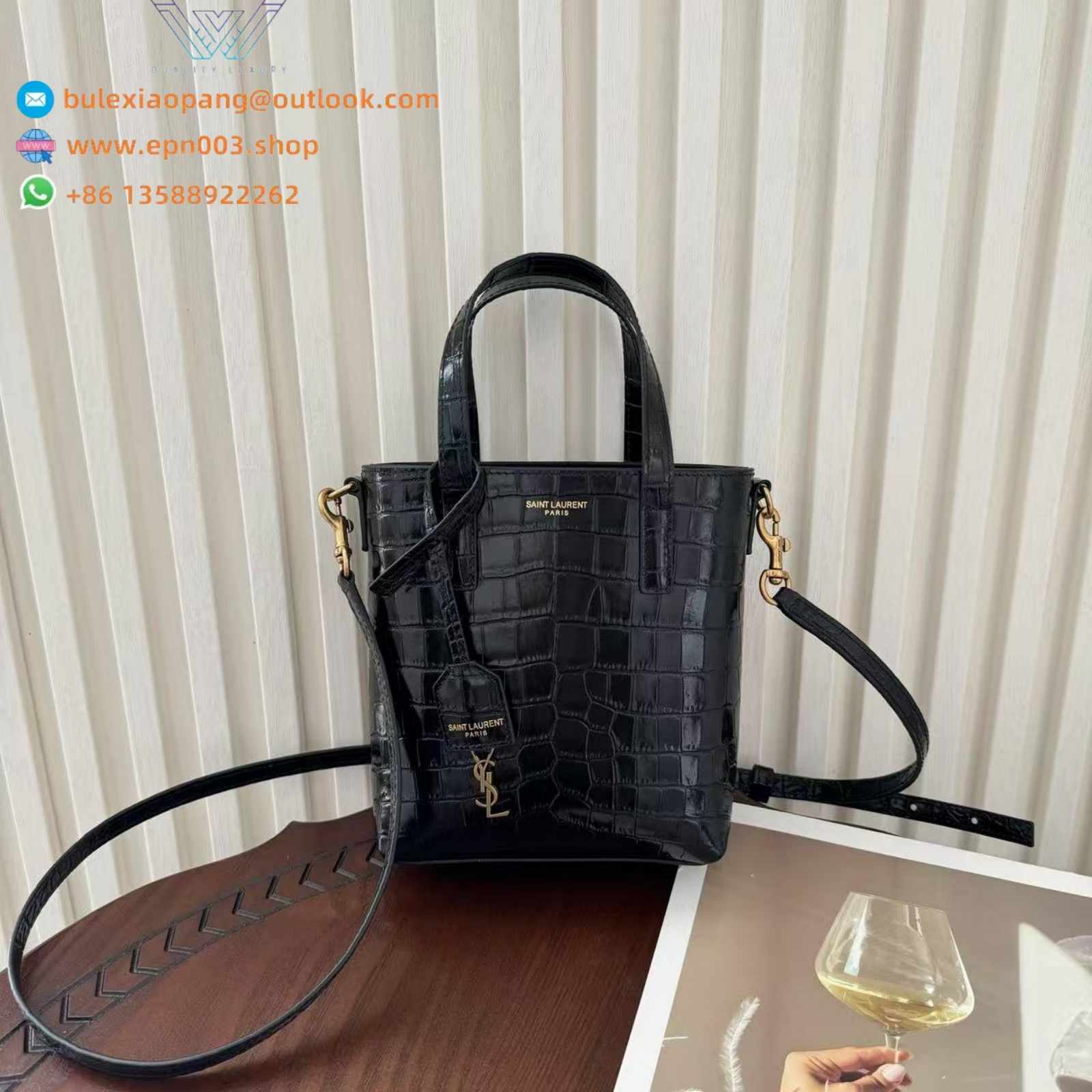 Mini toy shopping Saint Laurent IN CROCODILE-EMBOSSED LEATHER - 712367AAAOH1000