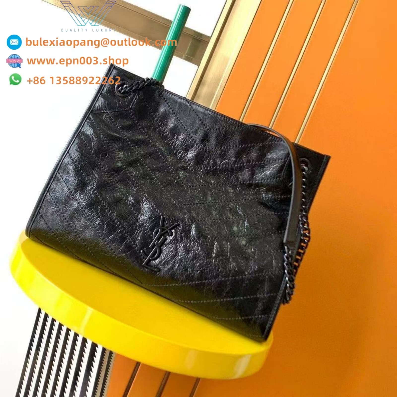 NIKI LARGE SHOPPING IN CRINKLED VINTAGE LEATHER BLACK - 5779980EN041000