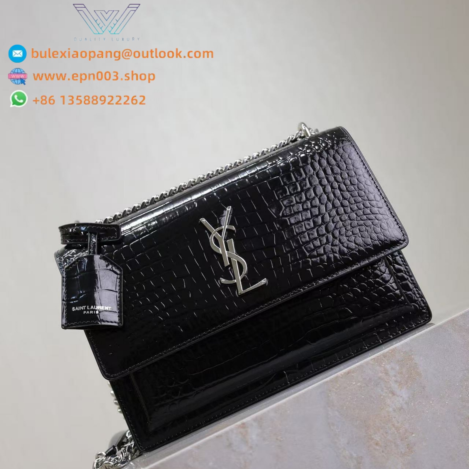 SUNSET MEDIUM IN CROCODILE-EMBOSSED LEATHER BLACK - 442906DND0N1000