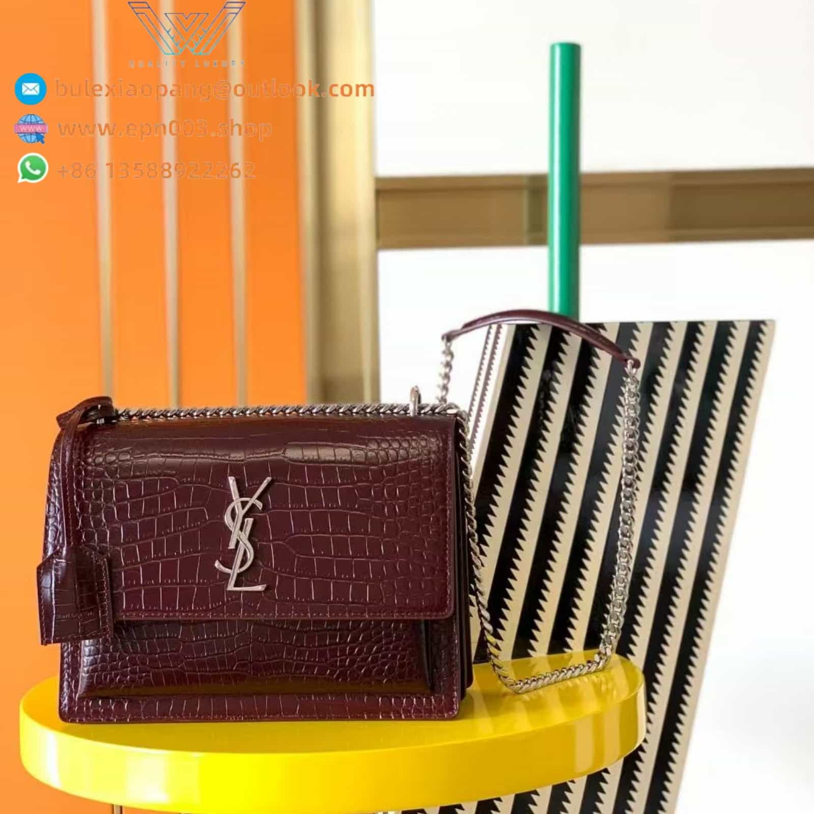 SUNSET MEDIUM IN CROCODILE-EMBOSSED LEATHER RED VELVET - 442906DND0J6147