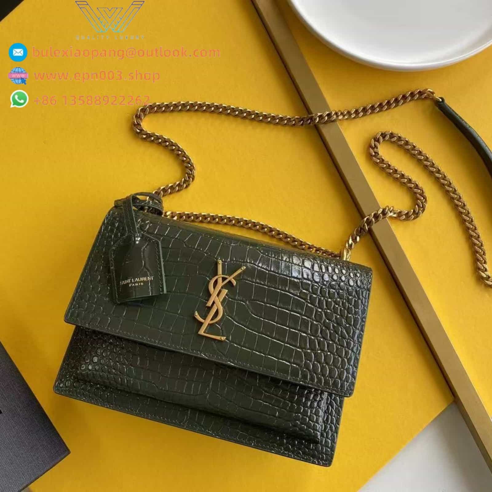 SUNSET MEDIUM IN CROCODILE-EMBOSSED LEATHER BLACK - 442906DND0J1000