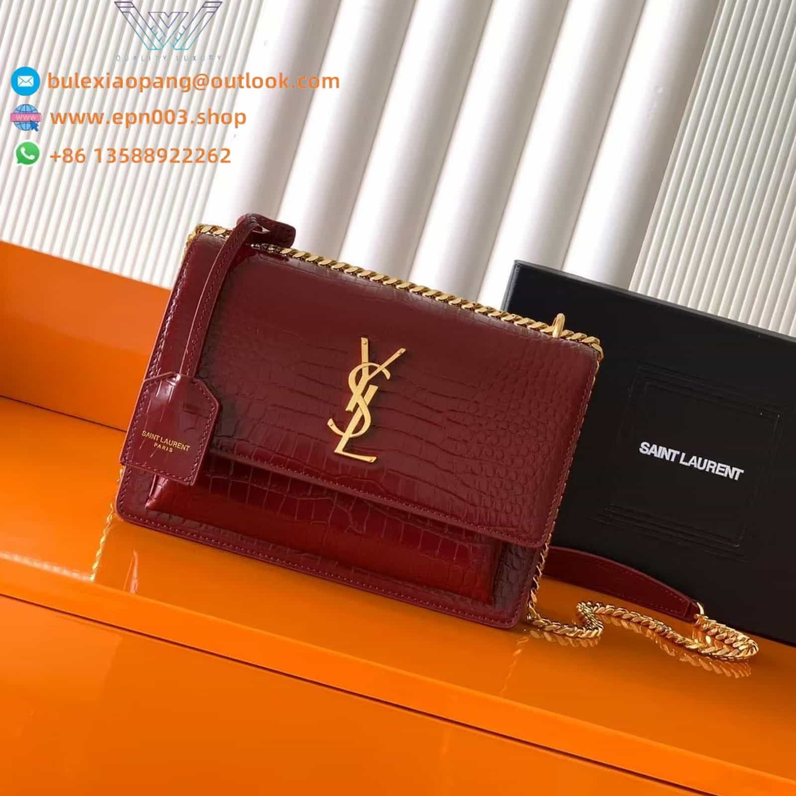 SUNSET SMALL IN CROCODILE EMBOSSED LEATHER BURGUNDY RED