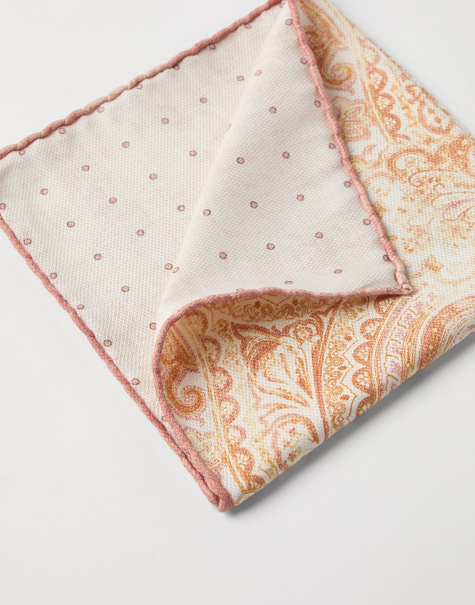 Double face silk pocket square with paisley design