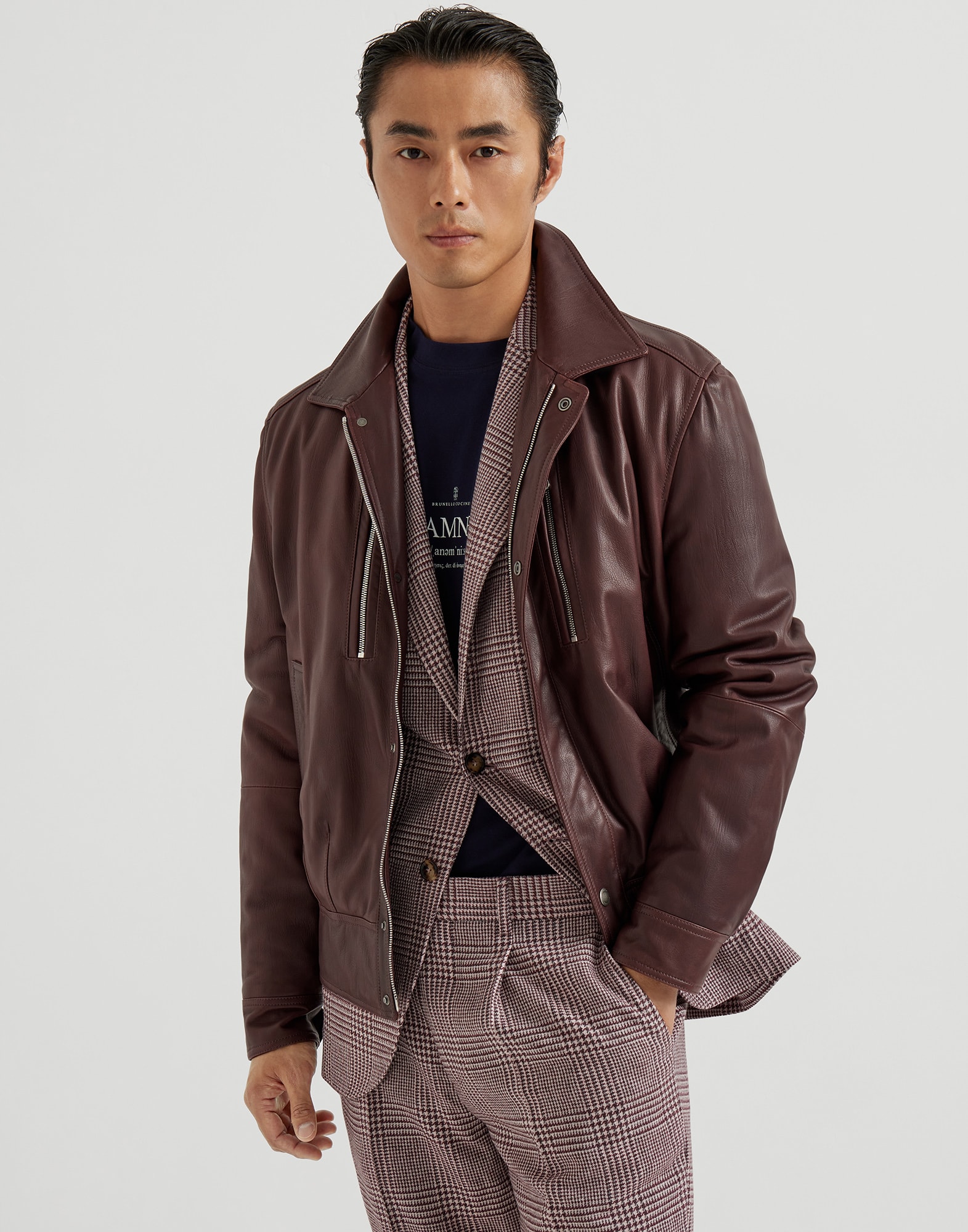 Texture nappa leather biker jacket with Thermore® padding