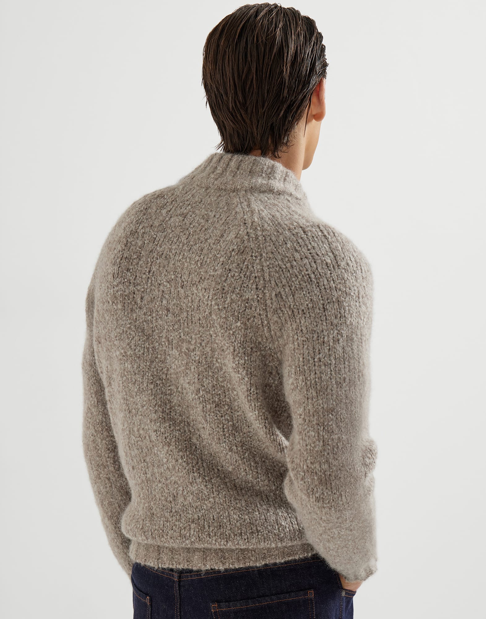 Flecked alpaca, virgin wool and cashmere cardigan with zipper and raglan sleeves