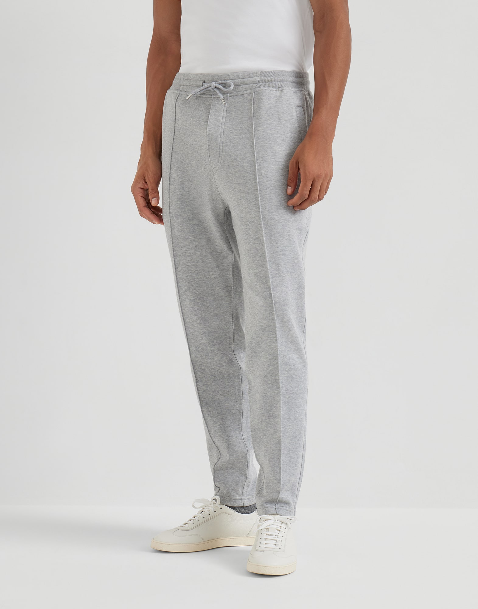 Cotton, cashmere and silk French terry double cloth trousers with Crête detail