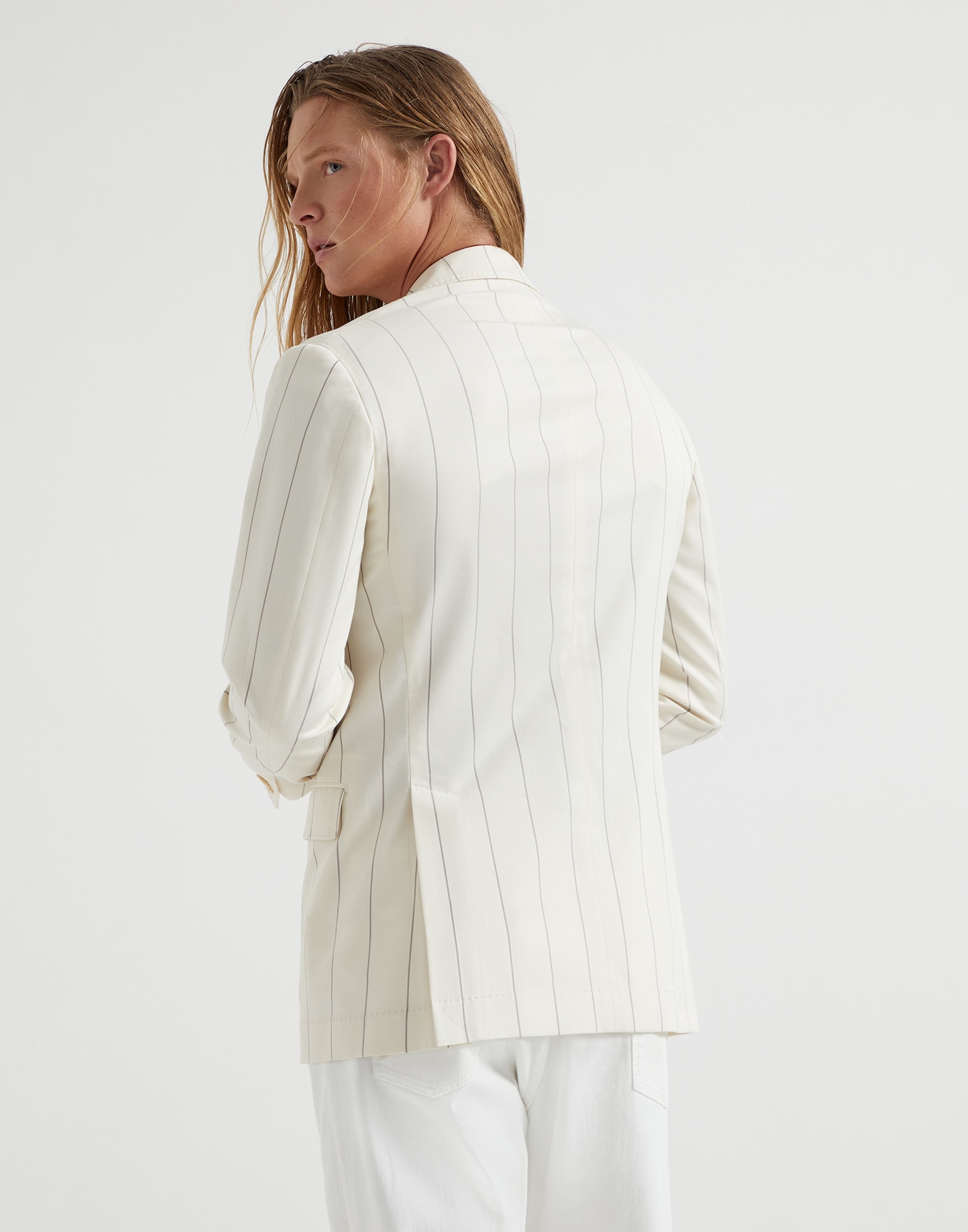 Wool and Sea Island cotton chalk stripe gabardine deconstructed blazer