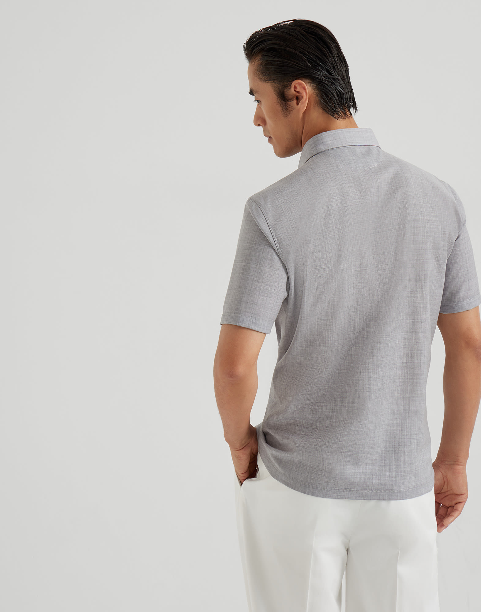 Virgin wool poplin polo shirt with chest pocket and logo