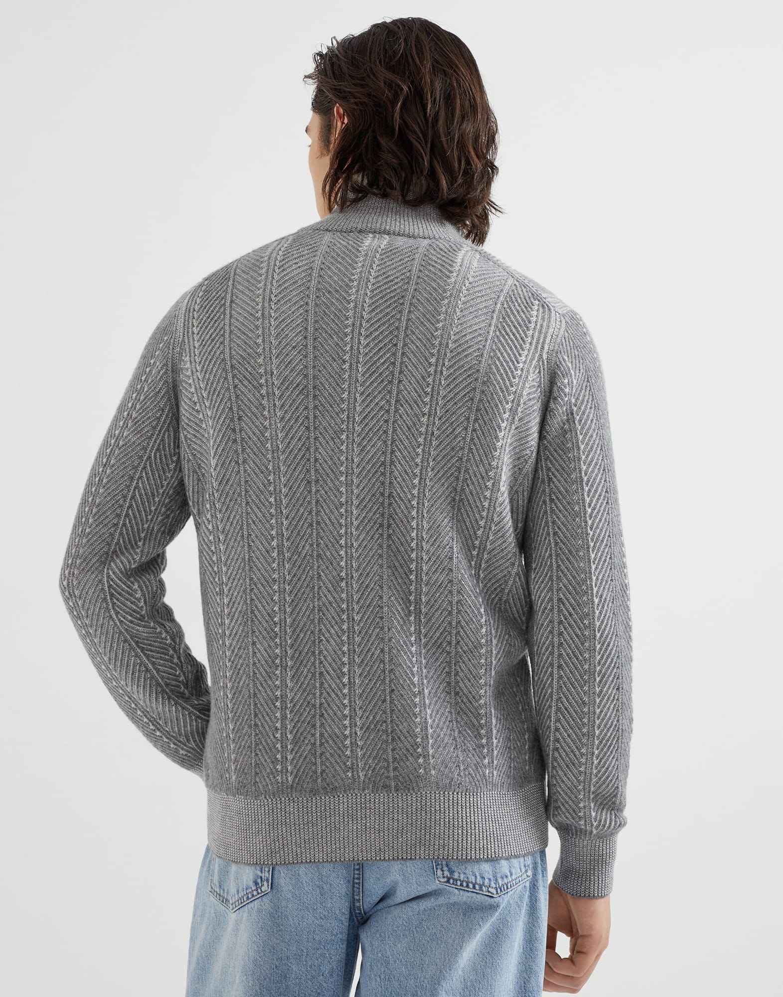 Cashmere vanisé chevron cardigan with zipper