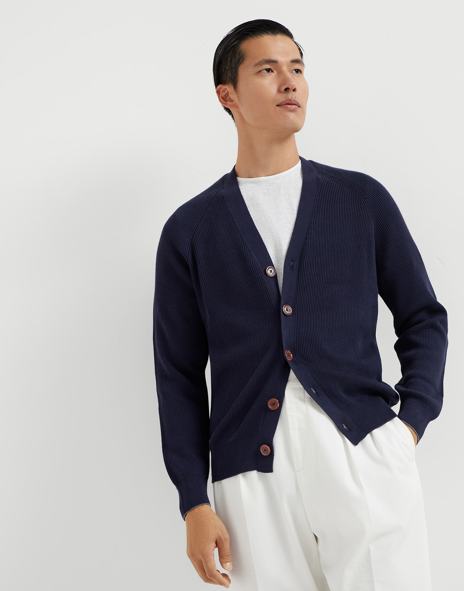 Cotton English rib cardigan with raglan sleeves