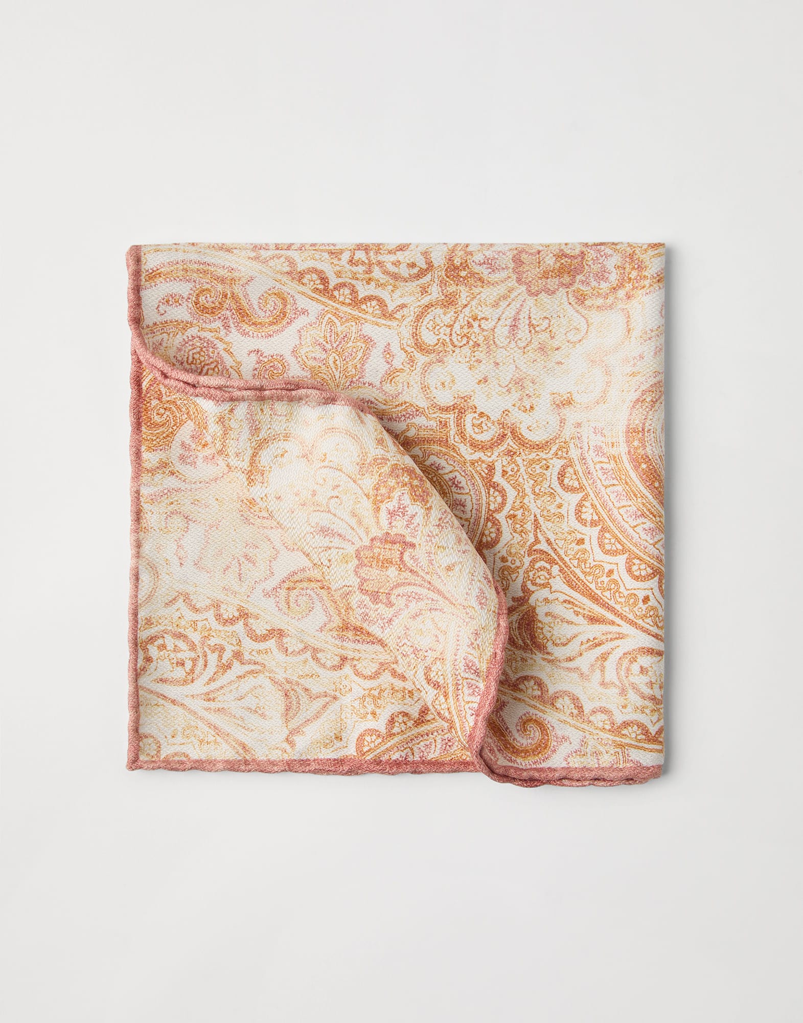 Double face silk pocket square with paisley design