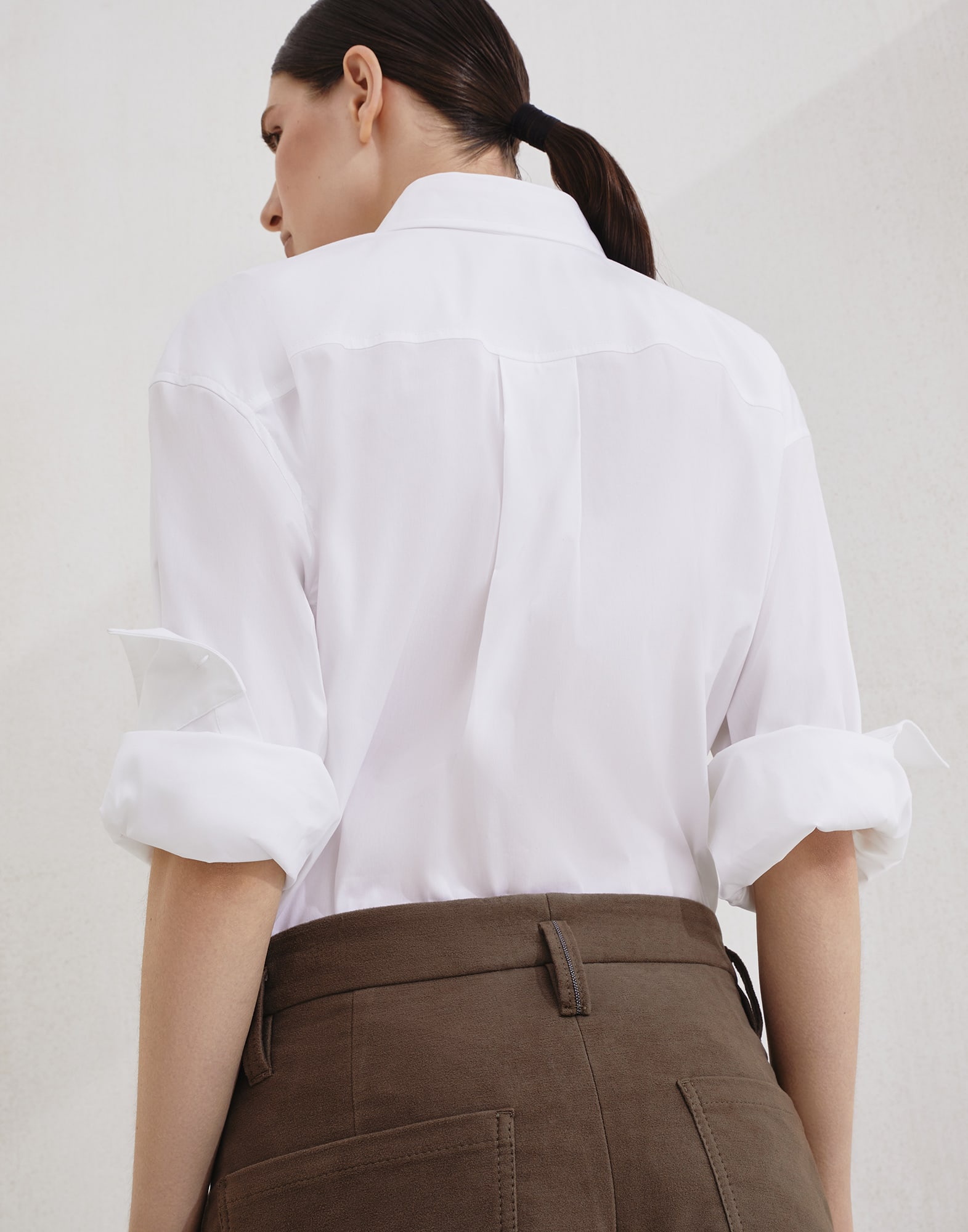 Stretch cotton moleskin five-pocket barrel trousers with monili