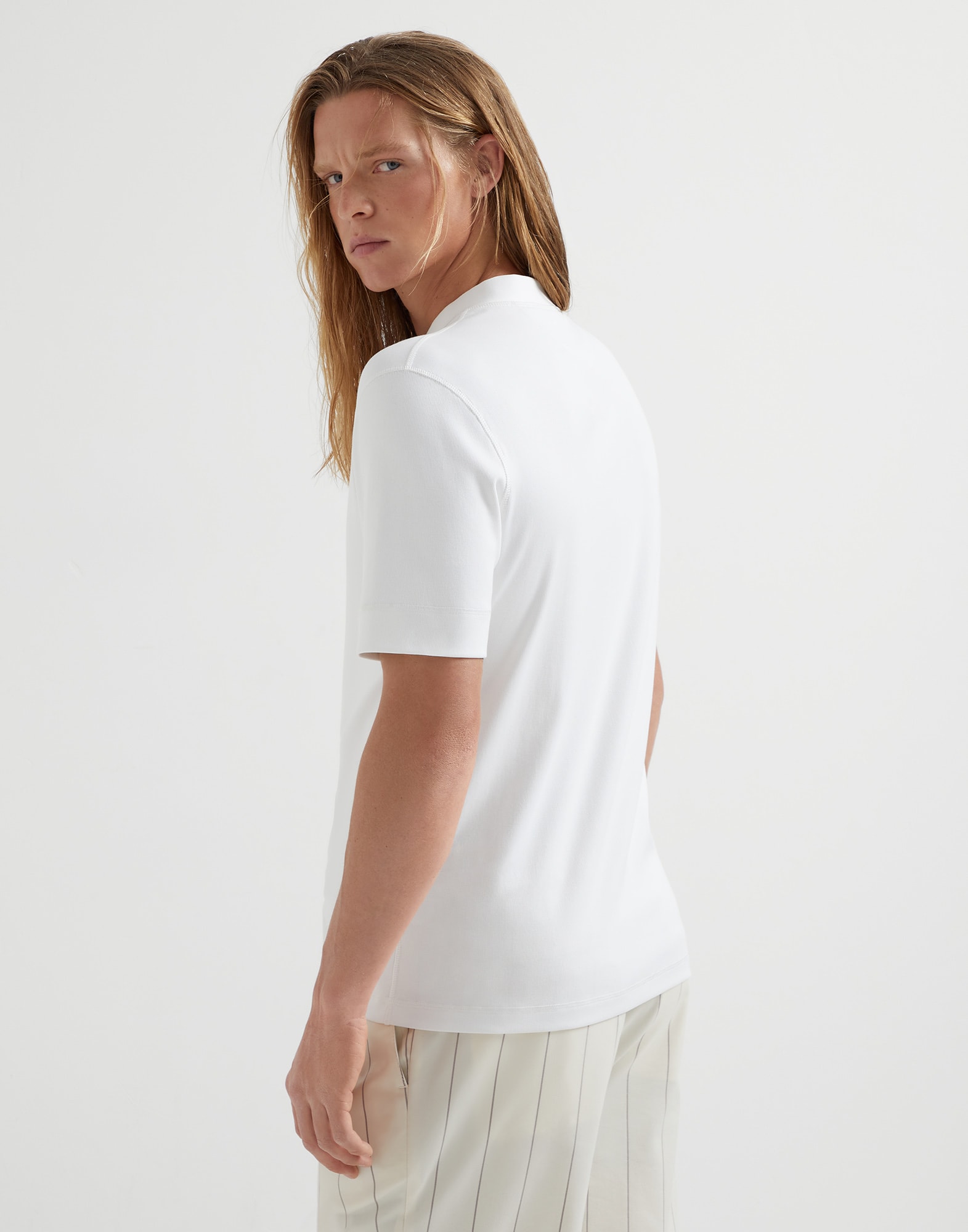 Ribbed stretch cotton and modal jersey T-shirt with Henley collar