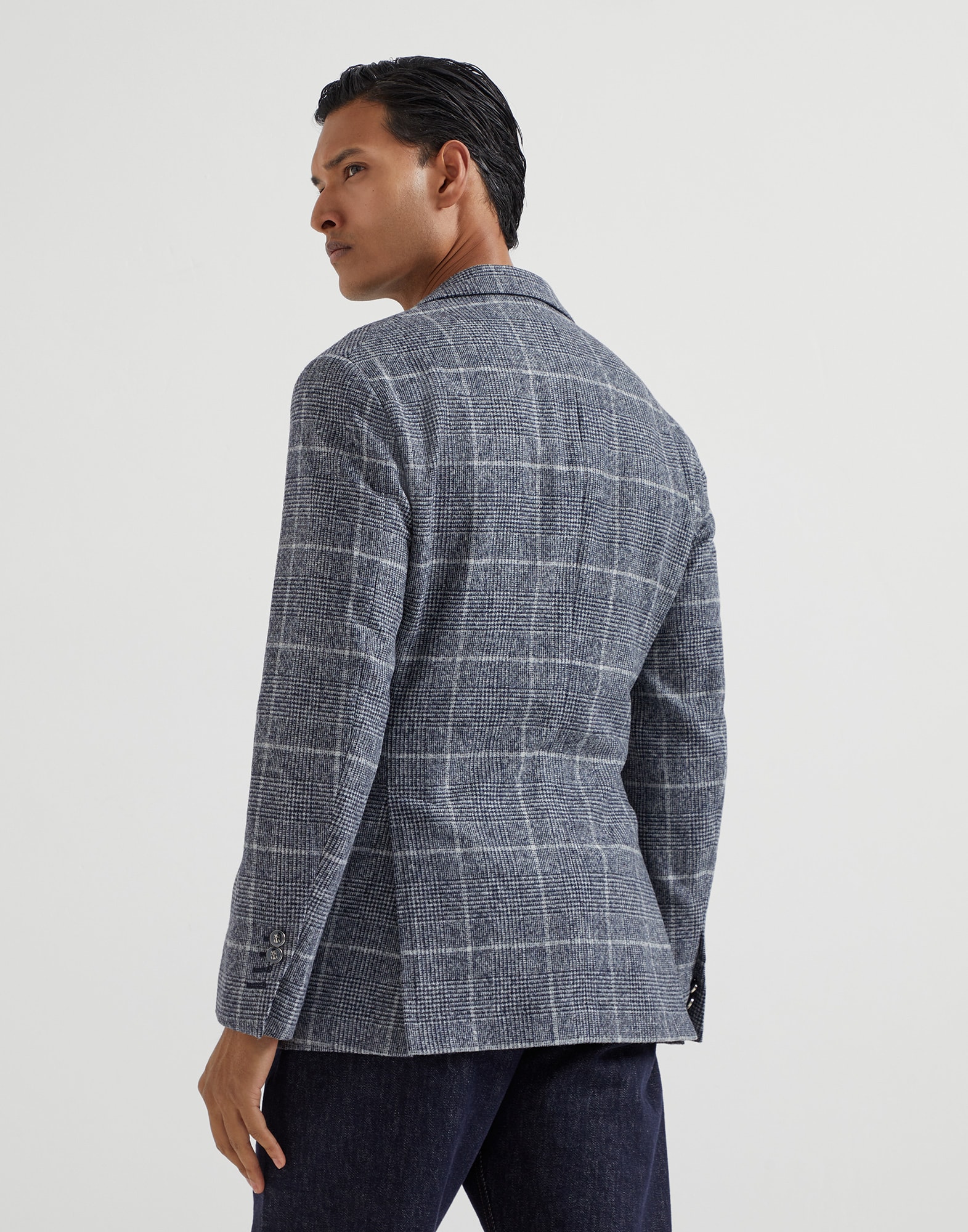 Alpaca and wool overcheck Prince of Wales deconstructed Cavallo blazer with metal buttons