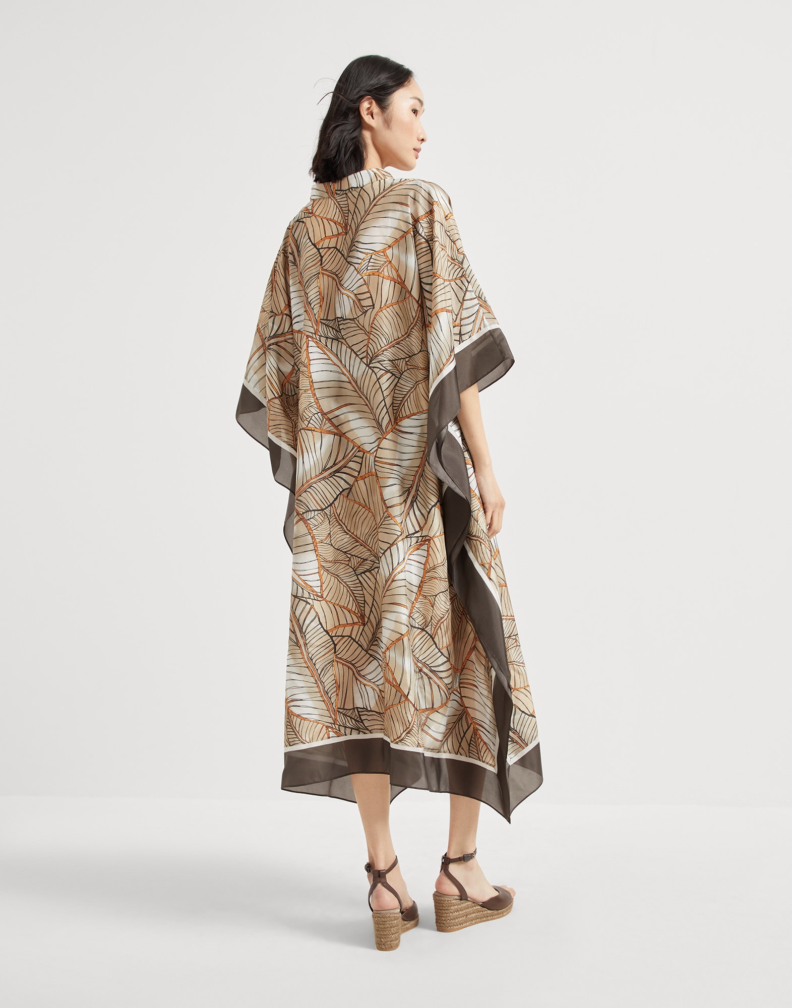 Silk papyrus print pongée caftan dress